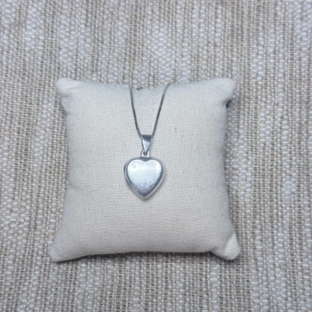 Sterling Silver Plain Blank Smooth Heart Locket Necklace